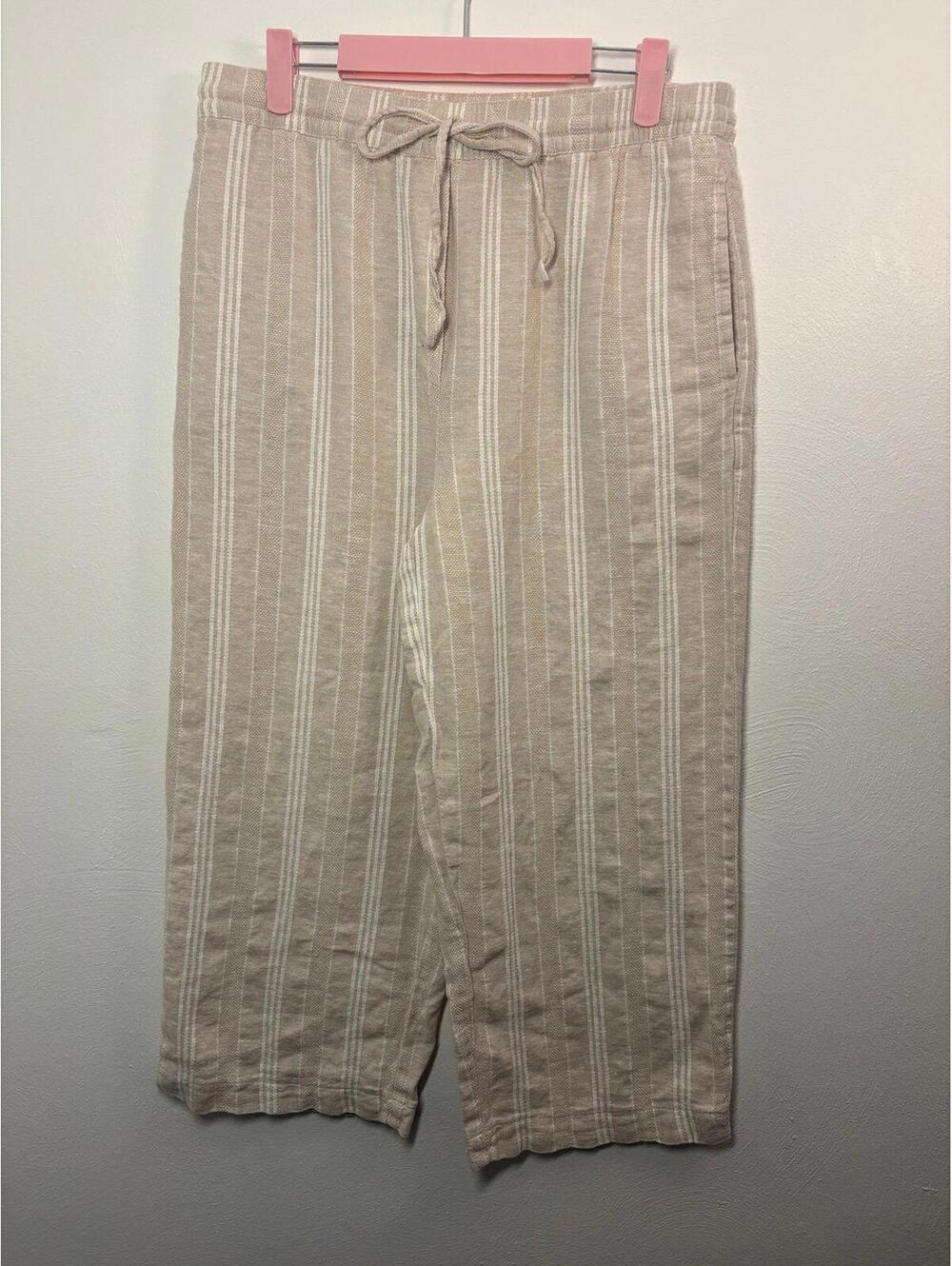 DKNY Pure Wide Leg Cropped Linen Blend Pants Size Medium